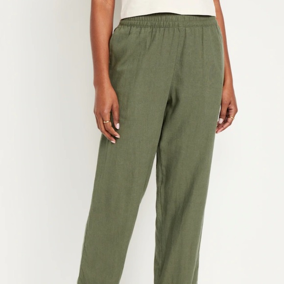 NWT OLD NAVY High-Waisted Linen-Blend Straight Pants Color: Olive - Picture 2 of 7